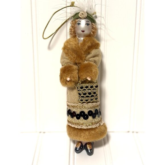 Ladies with Elegance Blown Glass Ornament Lady in Fur Trimmed Coat Christmas 8” - Picture 1 of 5